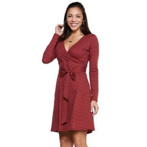 Toad&Co Cue Wrap Dress Large Mahogany Red Dot Print Organic Cotton Tencel - Picture 2 of 4